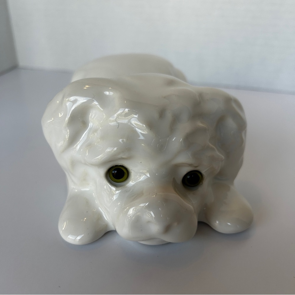 Adorable White Puppy w Big Green Eyes "The Collectables #402" Canadiana Pottery